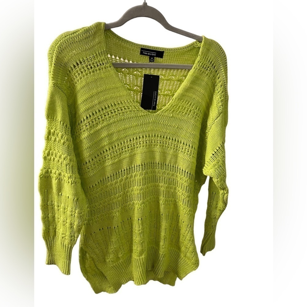 V-neck Long sleeve oversized neon green sweater. Size M, by Free as A Bird. NWT